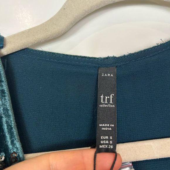 ZARA Trf Collection Velvet Beaded Wrap Mini Dress Turquoise Blue Party Formal S - Picture 3 of 13